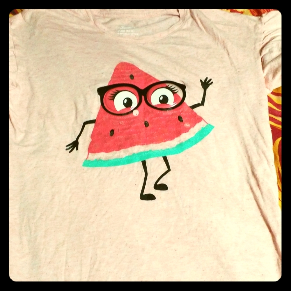 Sequin heart tee and w watermelon tee.